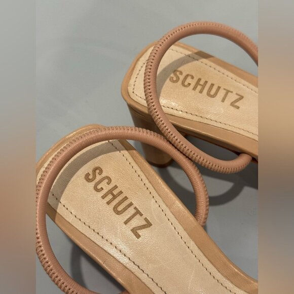 Schutz Nappa Leather Mid Heel Sandals - Chessie Mid - Nude Size 6.5 - Picture 5 of 14